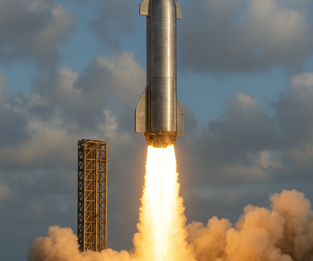 Lançamento do Starship ao Anoitecer